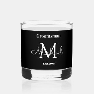 Minimale gepersonaliseerde groomsmen zwart wit whisky glas