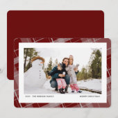 Minimale geruite een foto rode horizontale feestdagenkaart (Voorkant / Achterkant)