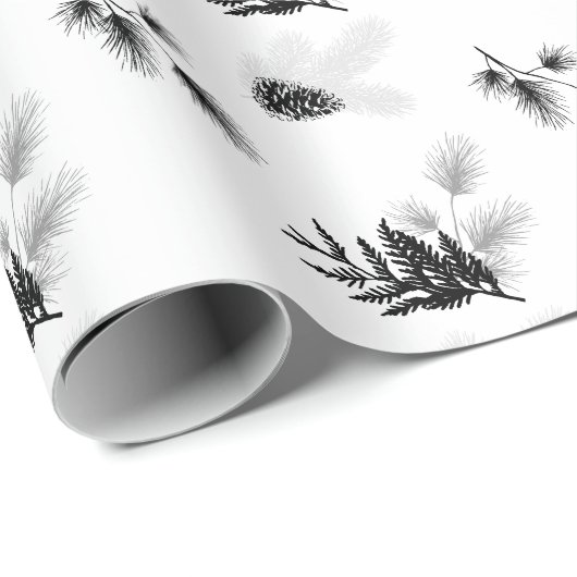 Minimale gevoelige cedar Leaf Pine Needles & Pinec Cadeaupapier (Rol Hoek)