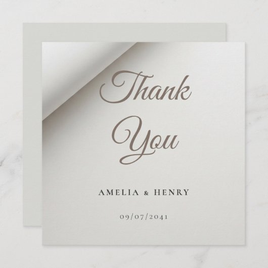 Minimale gevouwen schaduw bruiloft dank u kaart (Voorkant / Achterkant)