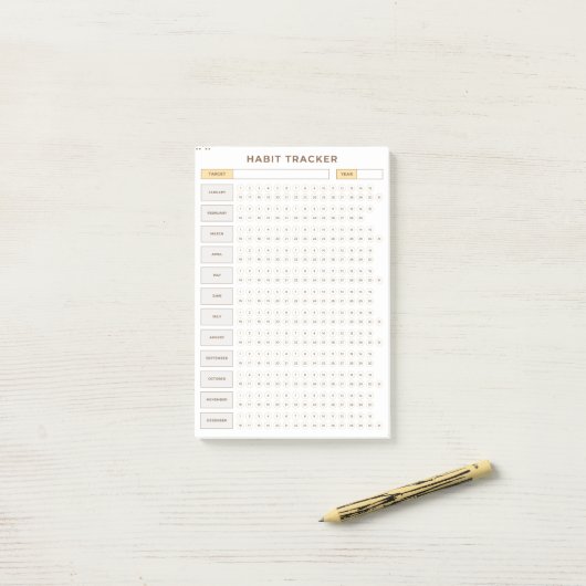 Minimale Gewoonte Tracker Beige Rasterontwerp Post-it® Notes (Op bureau)