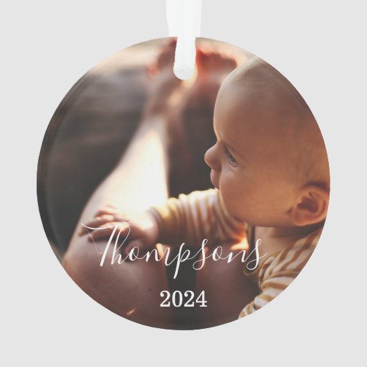 Minimale gezagsfoto, aangepast naamscript & jaar ornament (achterkant)