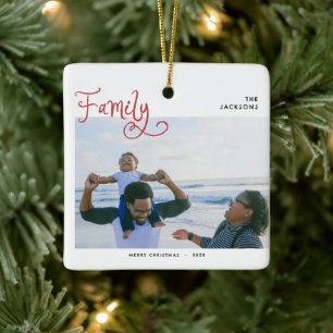 Minimale Gezinsfoto Whimsical Prettig Kerstfeest Keramisch Ornament