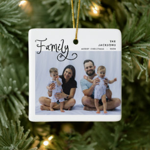 Minimale gezinsfoto Whimsical Prettig Kerstfeest Keramisch Ornament