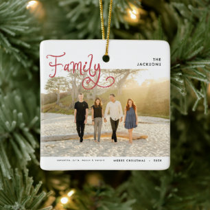 Minimale gezinsfoto Whimsical Prettig Kerstfeest Keramisch Ornament