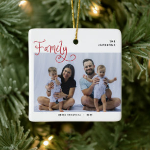 Minimale gezinsfoto Whimsical Prettig Kerstfeest Keramisch Ornament