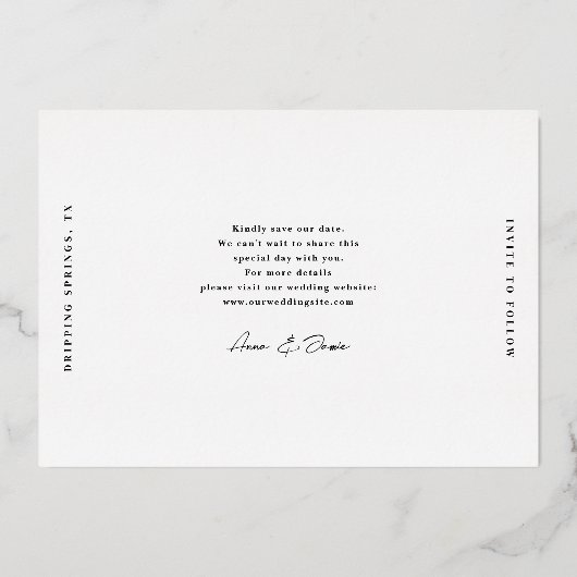 Minimale Glimmer Wedding Save the Date Folie Uitnodiging (Achterkant)