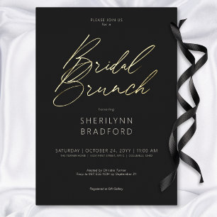 Minimale Gold Black & White Bridal Brunch Folie Uitnodiging