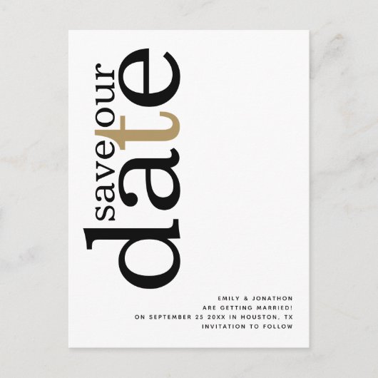 Minimale Gold Black White QR Code Save the Date Briefkaart (Voorkant)