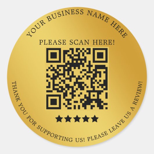 Minimale Gold Business Name QR-code Ronde Sticker (Voorkant)