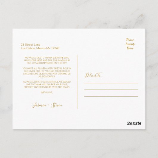 Minimale Gold Calligraphy Script Wedding Hartelijk Briefkaart (Achterkant)