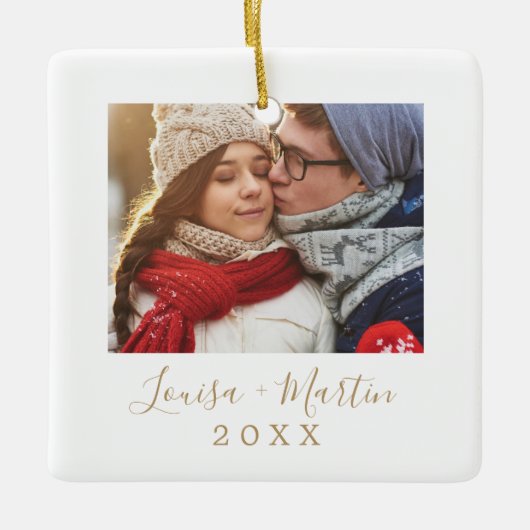 Minimale Gold Couples Keepomwille Photo Keramisch Ornament (Voorkant)