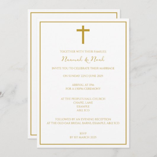 Minimale Gold Cross bruiloft uitnodiging (Voorkant / Achterkant)