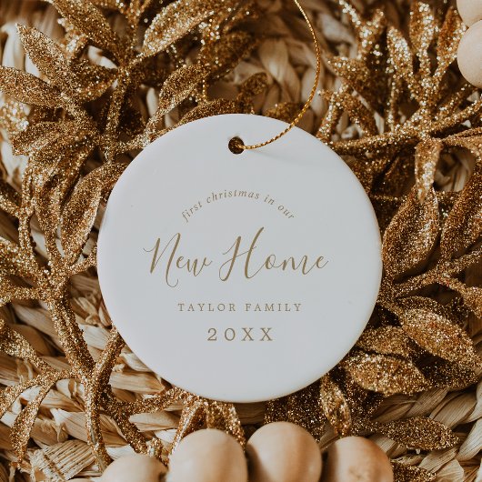 Minimale Gold Eerste Kerstmis in onze nieuwe homef Keramisch Ornament