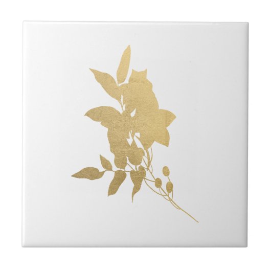 Minimale Gold Flower Bouquet Silhouette Tegeltje (Voorkant)