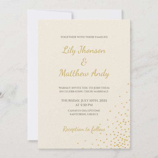 Minimale Gold Foil Dot bruiloft uitnodiging (Voorkant)