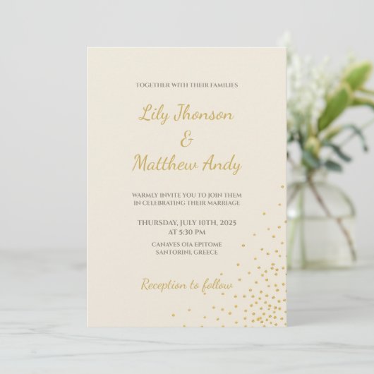 Minimale Gold Foil Dot bruiloft uitnodiging (Staand voorkant)