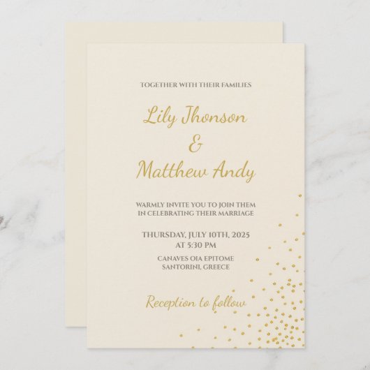 Minimale Gold Foil Dot bruiloft uitnodiging (Voorkant / Achterkant)