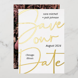Minimale Gold Foil-script: datum opslaan Folie Uitnodiging
