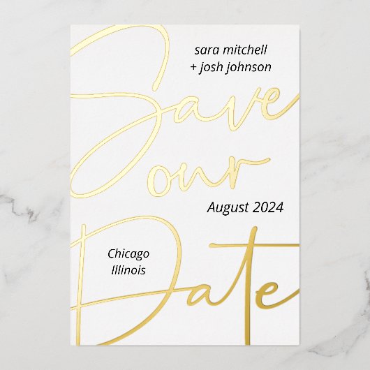 Minimale Gold Foil-script: datum opslaan Folie Uitnodiging (Voorkant)