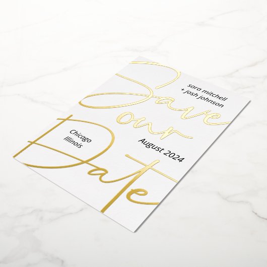 Minimale Gold Foil-script: datum opslaan Folie Uitnodiging (Gedraaid)