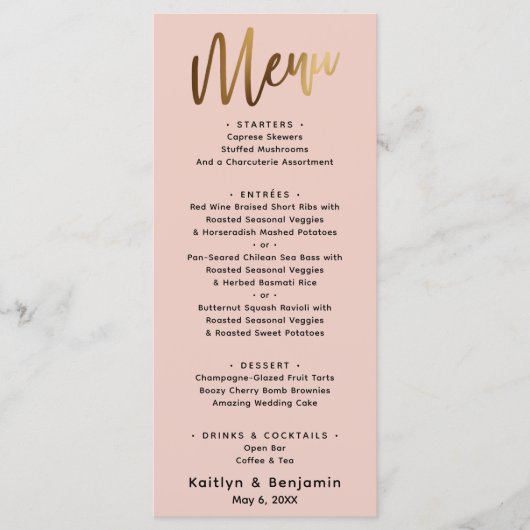 Minimale Gold Handwriting Simple Typography Blush Menu (Voorkant)