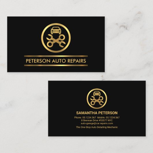 Minimale Gold Line Auto Repair Garage Visitekaartje (Voorkant / Achterkant)