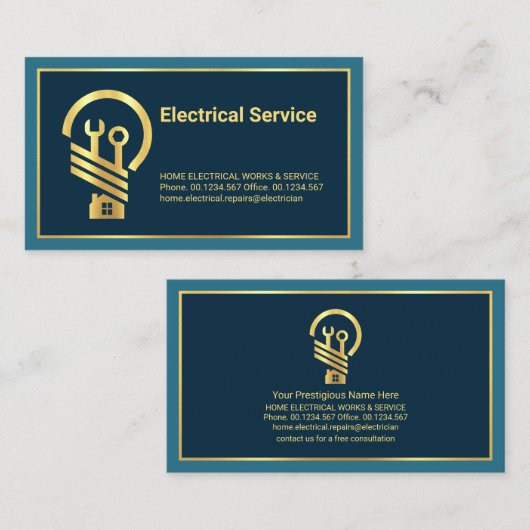 Minimale Gold Line Lijst Electrical Repair Visitekaartje (Voorkant / Achterkant)