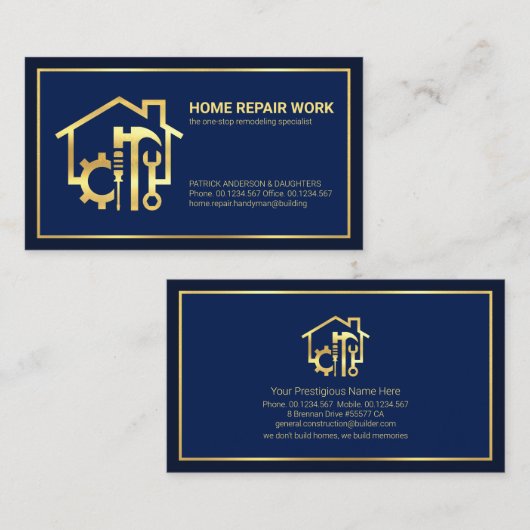 Minimale Gold Line Lijst Home Remodeling Visitekaartje (Voorkant / Achterkant)