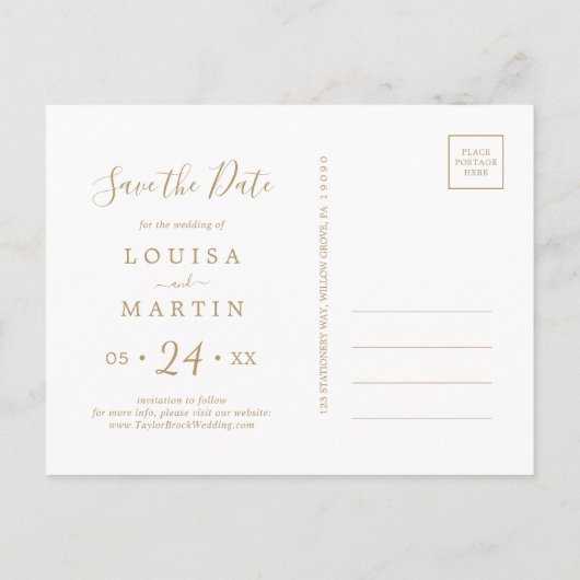 Minimale Gold Merry-kerst Bespaar de Datum Foto Feestdagenkaart (Achterkant)