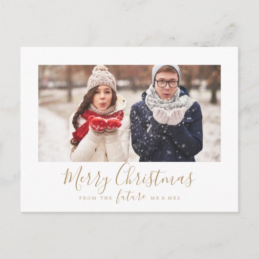 Minimale Gold Merry-kerst Bespaar de Datum Foto Feestdagenkaart (Voorkant)