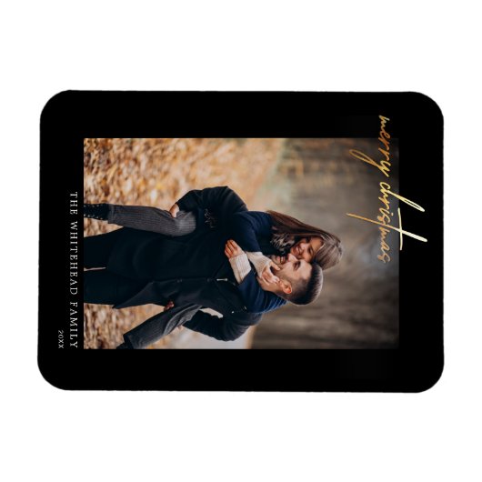 Minimale Gold Merry-kerstkaart zwart Magneet (Horizontaal)