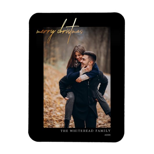 Minimale Gold Merry-kerstkaart zwart Magneet (Verticaal)