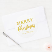 Minimale Gold Merry-kerstkalligrafie Ronde Sticker (Envelop)