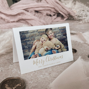 Minimale Gold Merry-kerstlandschapsfoto Feestdagen Kaart