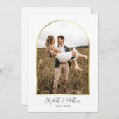 Minimale Gold Photo Arch Script Typography Wedding Kaart (Voorkant / Achterkant)