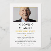 Minimale Gold Photo in Loving Memory Annountion Folie Uitnodiging (Voorkant)