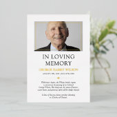Minimale Gold Photo in Loving Memory Annountion Folie Uitnodiging (Staand Voorkant)