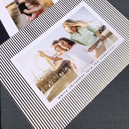 Minimale Gold Ppress Stripe kerstfoto Folie Feestdagenkaart