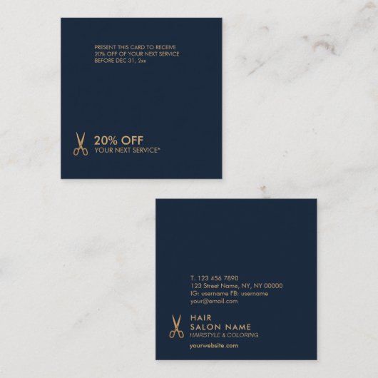 Minimale Gold Scissors Hair Stylist Korting Vierkante Visitekaartje (Voorkant / Achterkant)