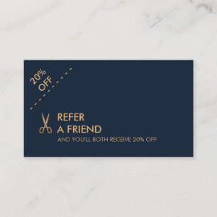Minimale Gold Scissors Hair Stylist Referral-kaart Visitekaartje