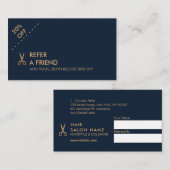Minimale Gold Scissors Hair Stylist Referral-kaart Visitekaartje (Voorkant / Achterkant)
