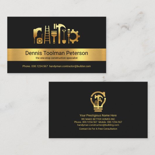 Minimale Gold Stripe Handyman Tools Visitekaartje (Voorkant / Achterkant)