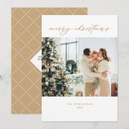 Minimale Gold White Elegant Script-kerstfoto Feestdagenkaart