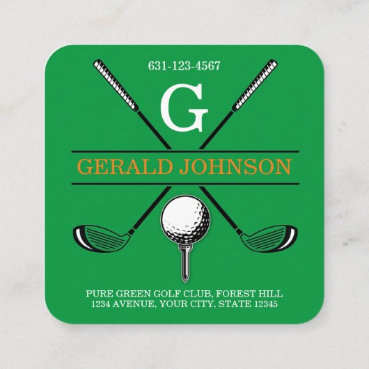 Minimale Golfmonogram Design Square Business Ca Vierkante Visitekaartje (Achterkant)