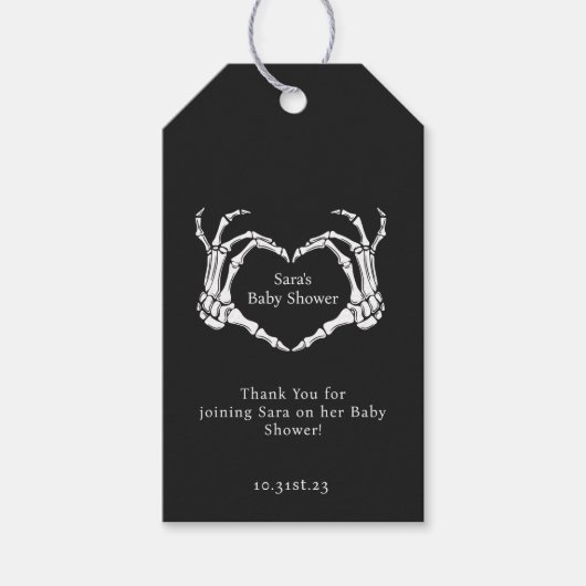 Minimale Gothic skelet handen Baby shower gunst Cadeaulabel (Voorkant)