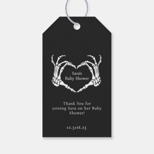 Minimale Gothic skelet handen Baby shower gunst Cadeaulabel (Achterkant)