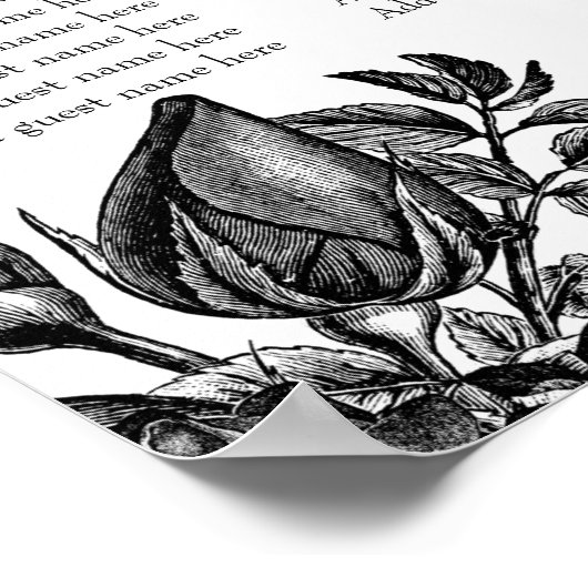 Minimale Gothic Wedding Black and White Roses Poster (Hoek)