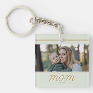 Minimale Goud & Saliegroen Moeder Gevestigd Foto Sleutelhanger