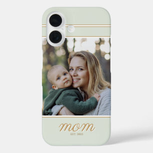 Minimale Goud & Saliegroen Moeder Gevestigde Foto iPhone 16 Hoesje